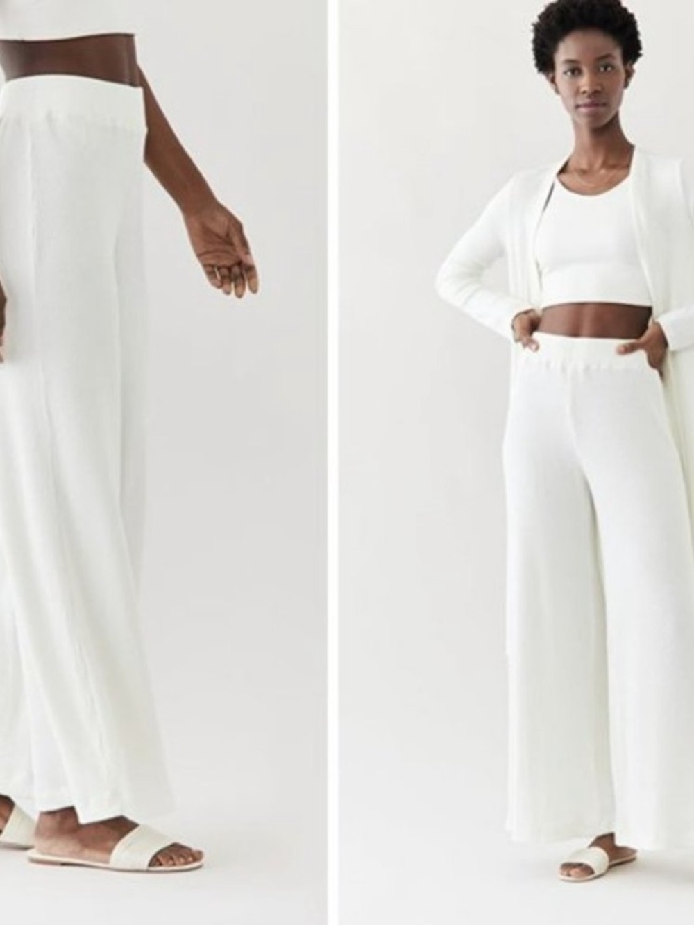 L’AGENCE Lounge Pants Crawford Wide Leg Ribbed in White